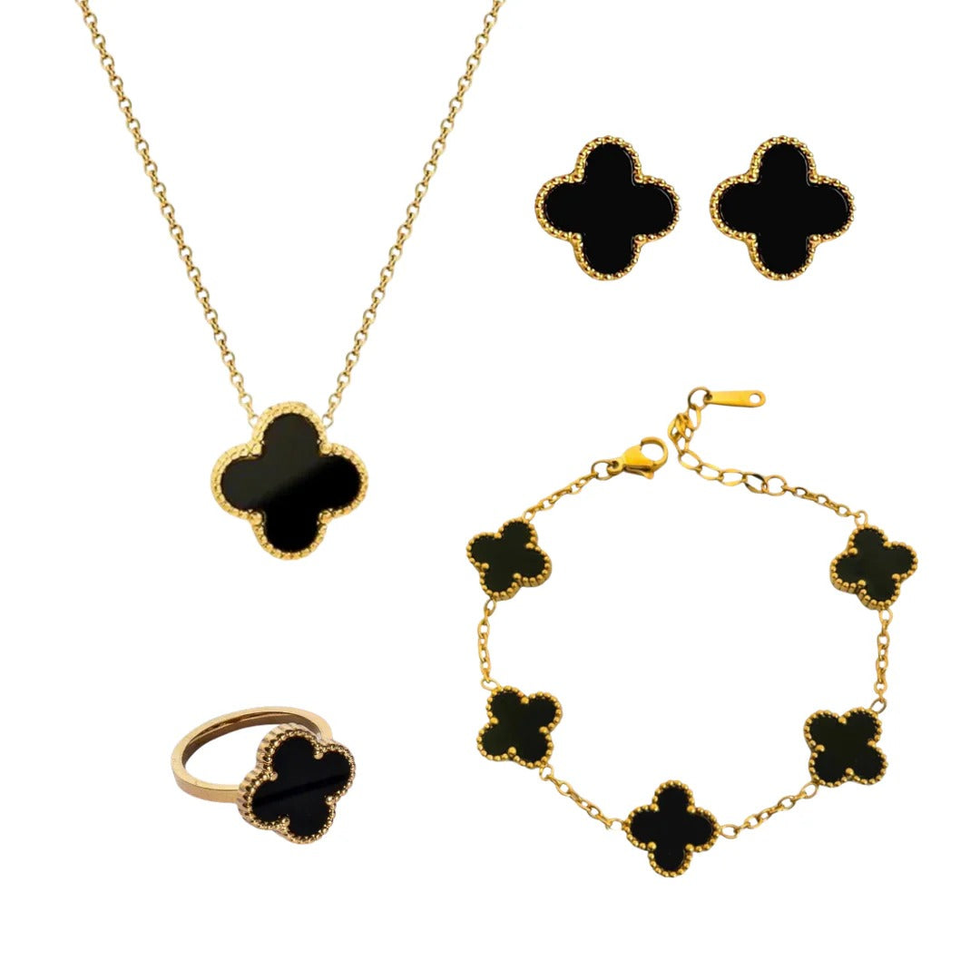 Premium Clover 4-Piece Complete Set (Adjustable Ring)