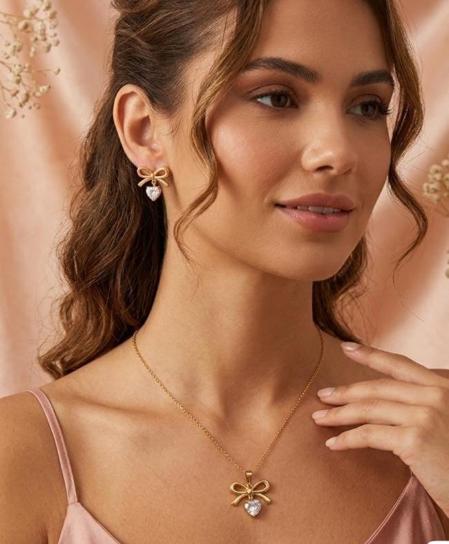 Sweetheart Bow 2-Piece Set (Necklace + Earrings)
