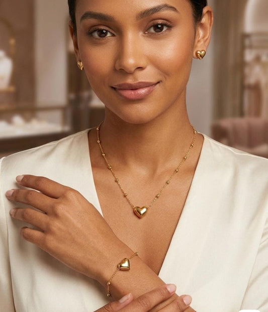 Golden Heart Luxe 3-Piece Set (Necklace + Earrings + Bracelet)
