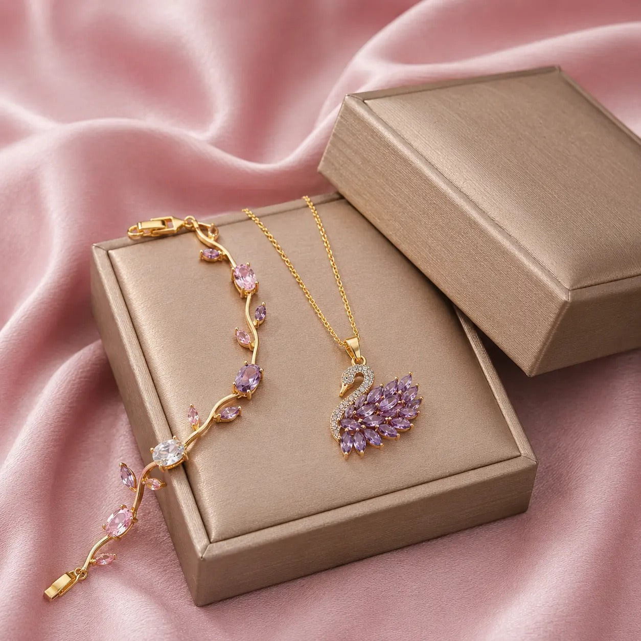 Viral Swan Necklace & Tulip Bracelet Combo